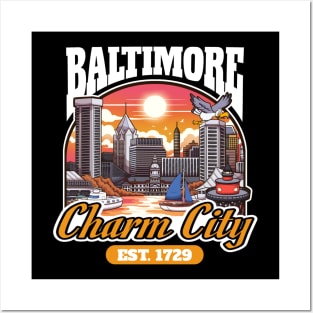 Baltimore Charm City Cartoon Cityscape Posters and Art